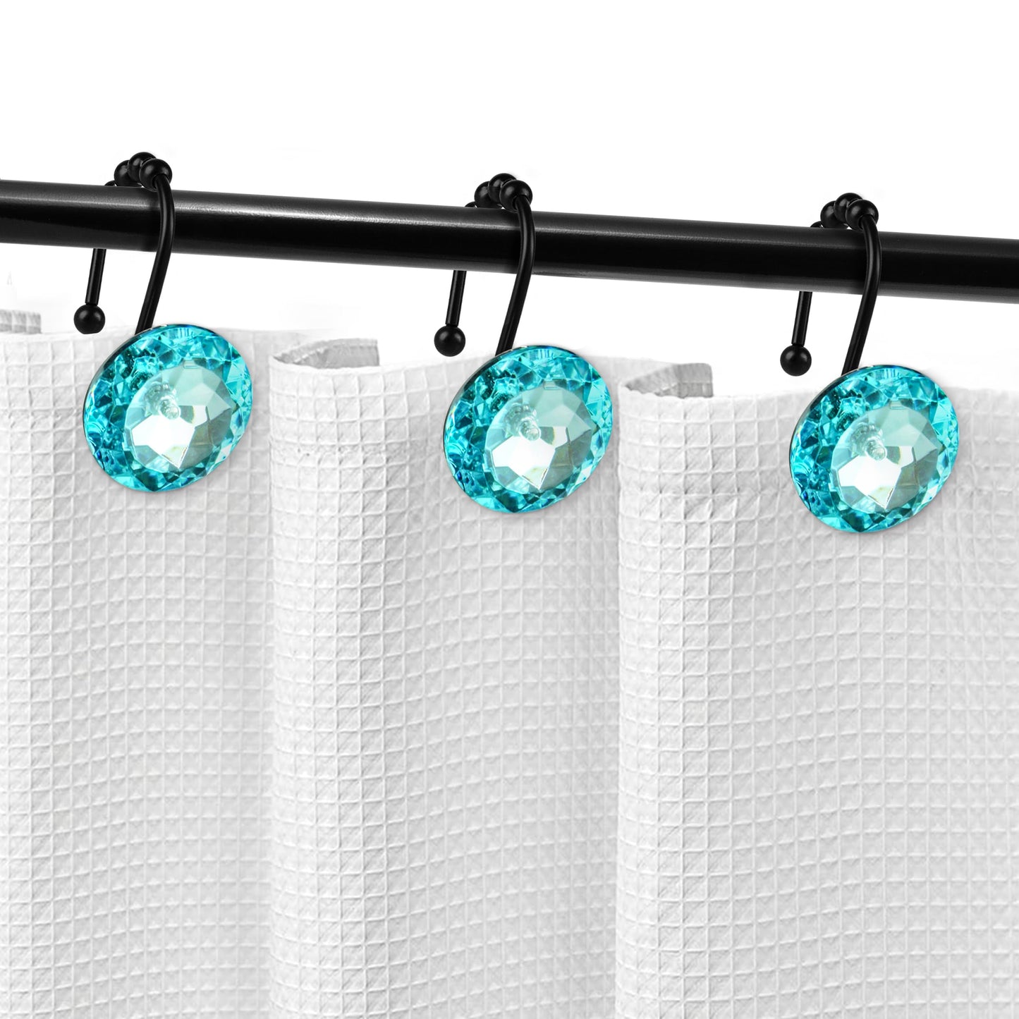 Sunlit Luxury Design Round Yellow Diamond Crystal Gem Bling with Glide Balls Shower Curtain Hooks, Rust Proof Metal Rhinestones Glam Shower Curtain Rings-12 Pack