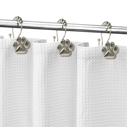 Sunlit Fashion Design Cute Paw Print Polished Double Shower Curtain Hooks for Dog Cat and Bear, Rust Proof Oil Rubbed Metal Shower Curtain Rings-12 Pack