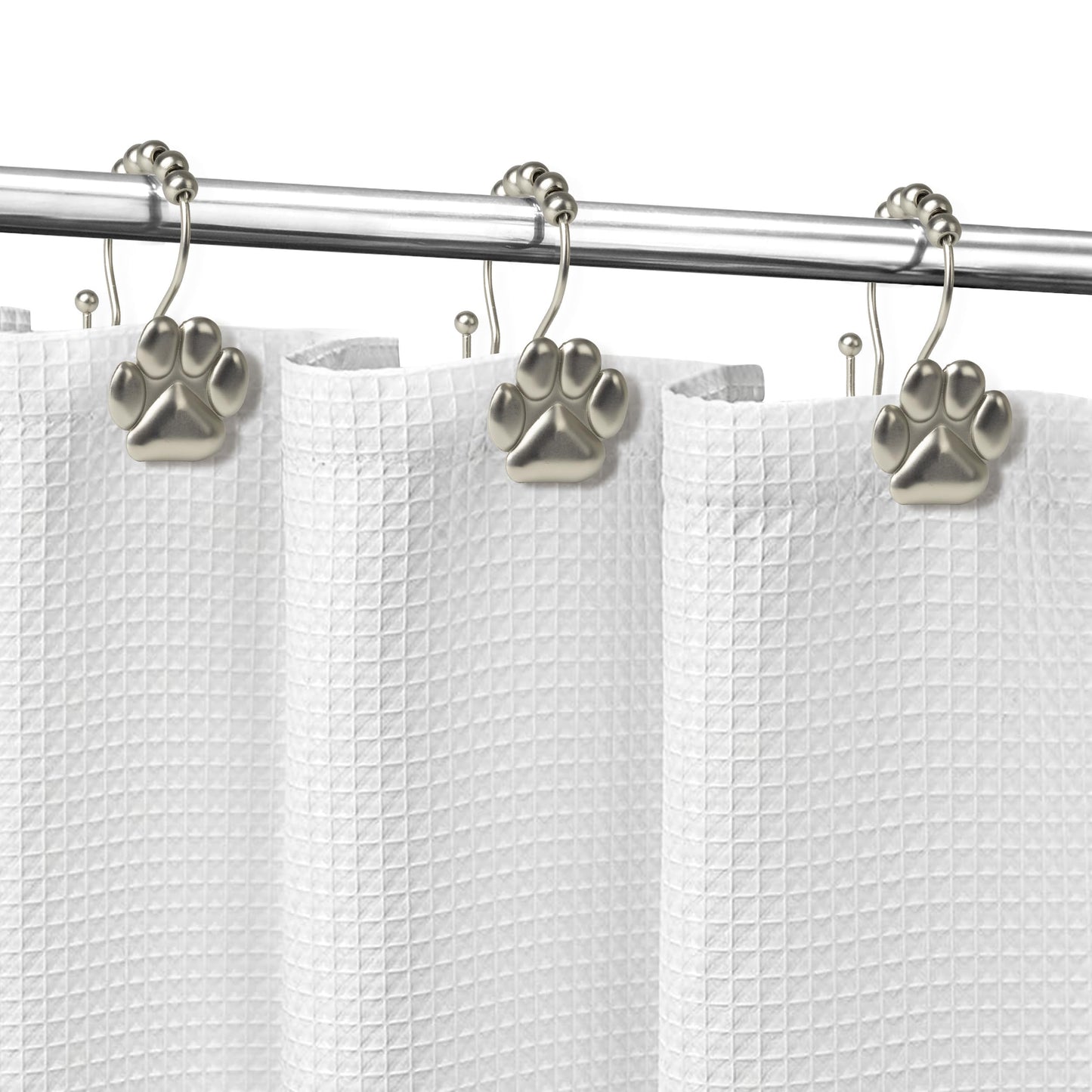 Sunlit Fashion Design Cute Paw Print Polished Shower Curtain Hooks for Dog Cat and Bear, Rust Proof Oil Rubbed Metal Shower Curtain Rings-12 Pack