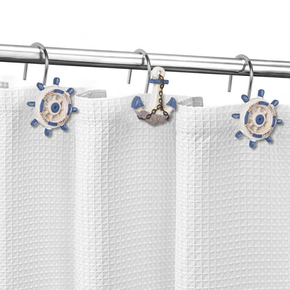 Sunlit Nautical Shower Curtain Hooks, Home Decorative Coastal Shower Curtain Rings for Bathroom, Resin, Ocean Shower Curtain Hanger Hooks for Living Room, Set of 12, Blue Lighthouse Sailboat