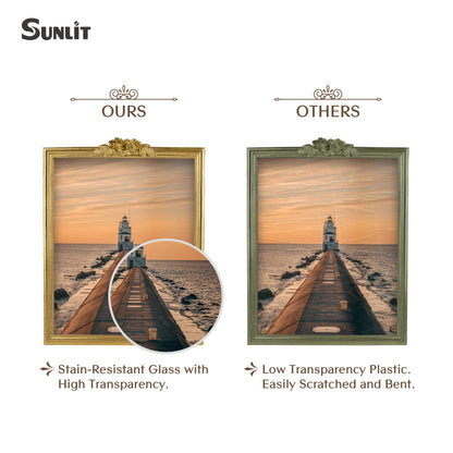 Sunlit Vintage Picture Frame 5x7 Inch, Luxury Antique Photo Frames with Glass Front, Luxury Photo Display, Tabletop Wall Hanging, Gift Ideas, Golden Rose