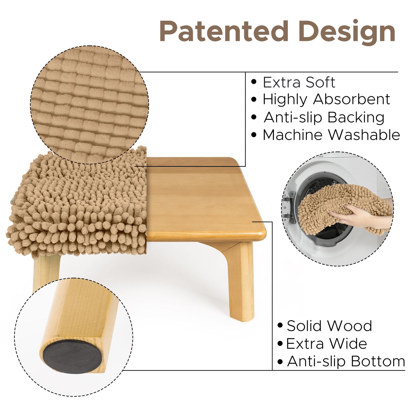 Sunlit One Step Stool, Heavy Duty Bathtub Stool up to 550 lbs, Non-Slip Wood Foot Stool, Wooden Step Stool for Adults, Dark Walnut Bed Step Stools for High Bed, Kitchen Bathroom Bedroom