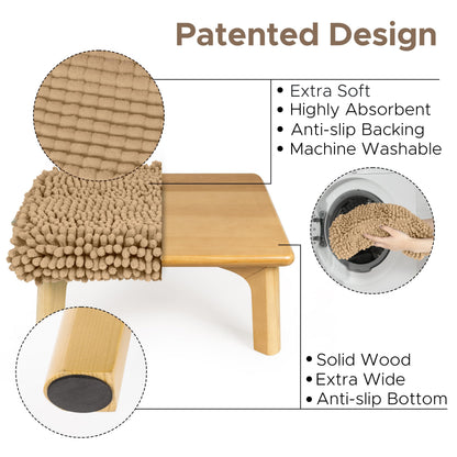 Sunlit One Step Stool, Heavy Duty Bathtub Stool up to 550 lbs, Non-Slip Wood Foot Stool, Wooden Step Stool for Adults, Dark Walnut Bed Step Stools for High Bed, Kitchen Bathroom Bedroom