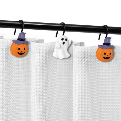 Sunlit Halloween Jack-O'-Lantern Shower Curtain Hooks, Home Decorative Ghost Shower Curtain Rings for Bathroom, Cat Shower Curtain Hangers Bathroom Accessories, Set of 12