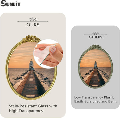 Sunlit Vintage Picture Frame 8x10 Inch Set of 2, Oval Antique Photo Frames with Glass Front, Luxury Photo Display, Tabletop Wall Hanging, Gift Ideas, Golden Rose