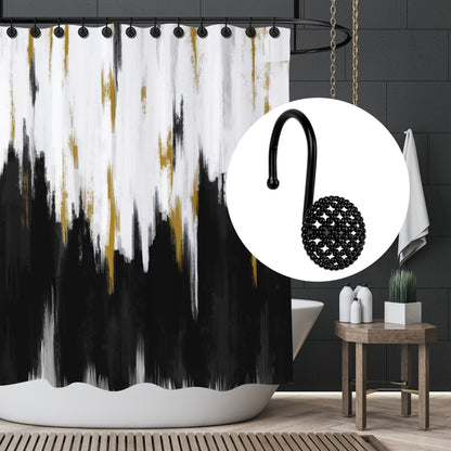 Sunlit Gold 3D Beaded Mesh Shower Curtain Hooks, Metal Home Decorative Shower Curtain Rings for Bathroom, Modern Shower Curtain Hangers Bathroom Accessories, Set of 12