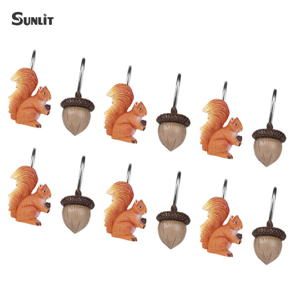 Sunlit Maple Leaf Shower Curtain Hooks for Fall Autumn, Home Decorative Shower Curtain Rings for Bathroom, Resin, Orange Red Maple Leaves Shower Curtain Hangers Hooks Bath Accessories, Set of 12
