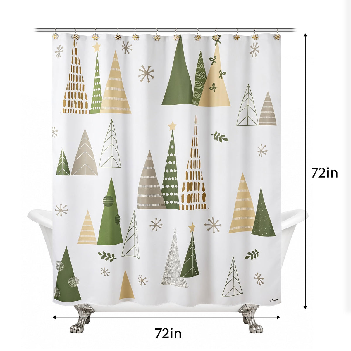 Sunlit Blue Fluorescent Christmas Snowflake Tree with Dark Blue Background Fabric Shower Curtain, Bathroom Home Office Holiday Wall Decoration as Tapestry and Photo Booth Backdrop