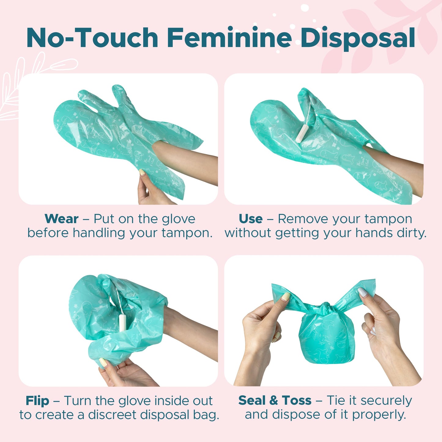 Sunlit No-Touch Feminine Hygiene Disposal Bags, Hygienic Odor-Reducing and Discreet Solution for Tampons Pads Liners and More, Size L - 20 Count