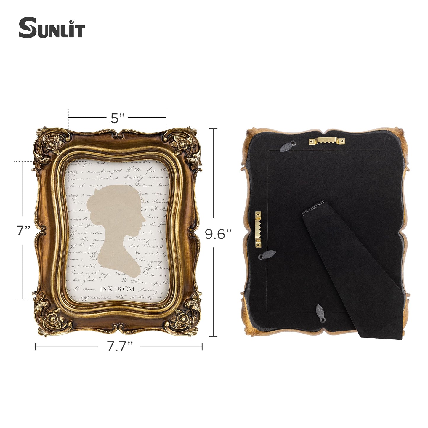 Sunlit Vintage Small Picture Frame 2.5x3.5 Inch, Antique Mini Polaroid Photo Frames with Glass Front, Luxury Wallet Size Picture Frames, Tiny Photo Frames Display Tabletop Wall Hanging Gift Ideas, Gold