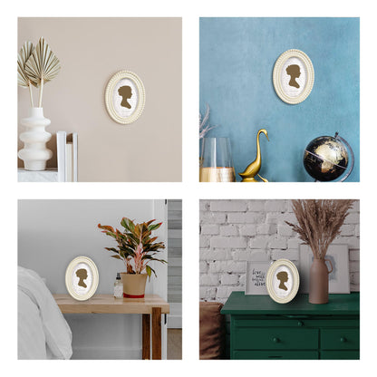 Sunlit Boho Vintage Picture Frame 8x10 Inch with Beaded Border, Oval Luxury Antique Photo Frames with Glass Front, Photo Display, Tabletop Wall Hanging, Gift Idea, Distressed White