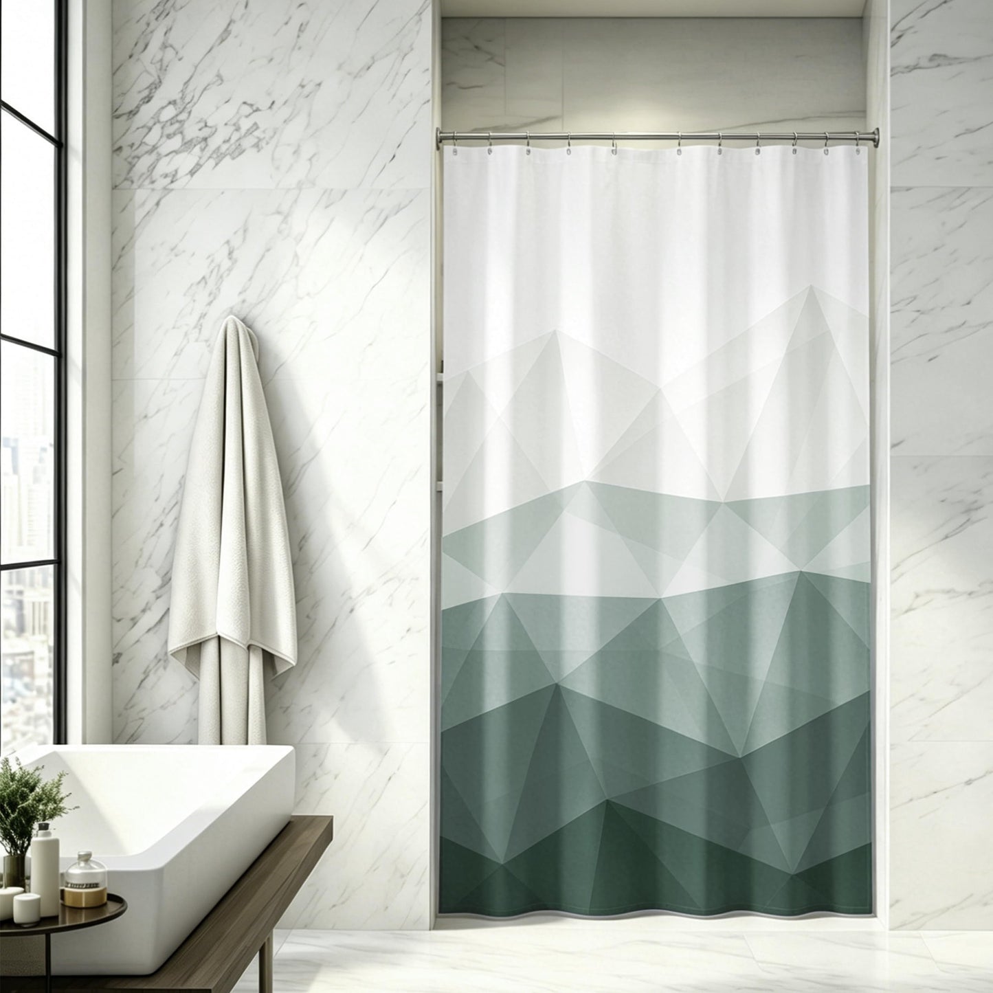Sunlit Designer Popular Shower Curtain, Ombre Blue Fabric Contemporary Shower Curtains for Bathroom Décor