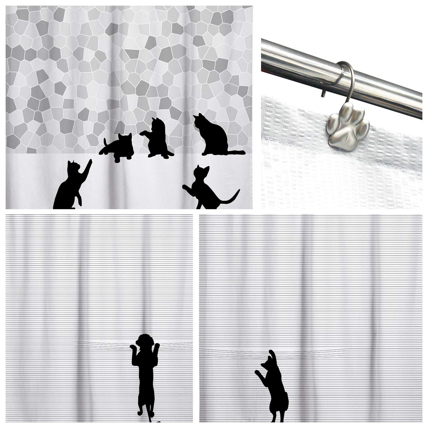 Sunlit Fashion Design Cute Paw Print Polished Double Shower Curtain Hooks for Dog Cat and Bear, Rust Proof Oil Rubbed Metal Shower Curtain Rings-12 Pack