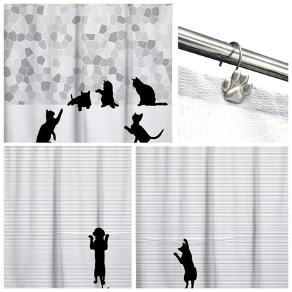 Sunlit Fashion Design Cute Paw Print Polished Double Shower Curtain Hooks for Dog Cat and Bear, Rust Proof Oil Rubbed Metal Shower Curtain Rings-12 Pack