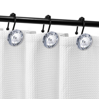 Sunlit Luxury Design Round Clear Diamond Crystal Gem Bling with Glide Balls Double Shower Curtain Hooks, Rust Proof Metal Rhinestones Glam Shower Curtain Rings-12 Pack