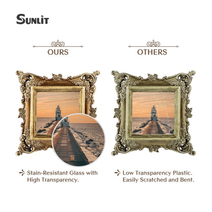 Sunlit Vintage Picture Frame 4x4 Inch, Luxury Antique Square Photo Frames with Glass Front, Photo Display, Tabletop Wall Hanging, Gift Ideas, Bronze Gold