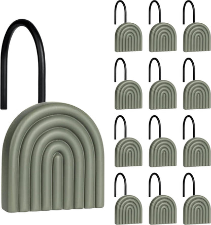 Sunlit Arch Shower Curtain Hooks, Decorative Bathroom Curtain Rings, Green
