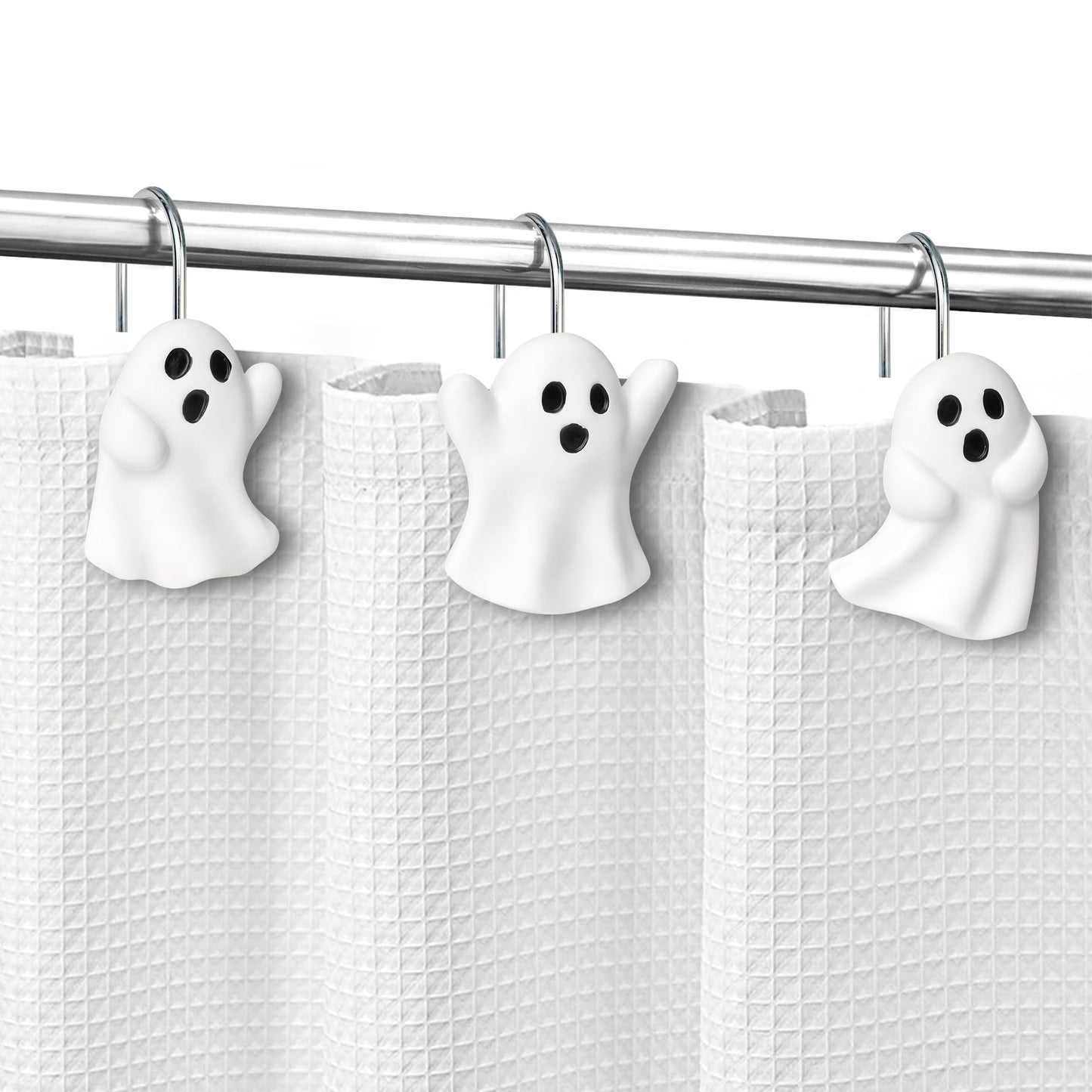 Sunlit Ghost Shower Curtain Hooks, Home Decorative Shower Curtain Rings for Bathroom, Halloween Shower Curtain Hangers Bathroom Accessories, Set of 12