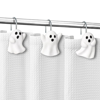 Sunlit Ghost Shower Curtain Hooks, Home Decorative Shower Curtain Rings for Bathroom, Halloween Shower Curtain Hangers Bathroom Accessories, Set of 12