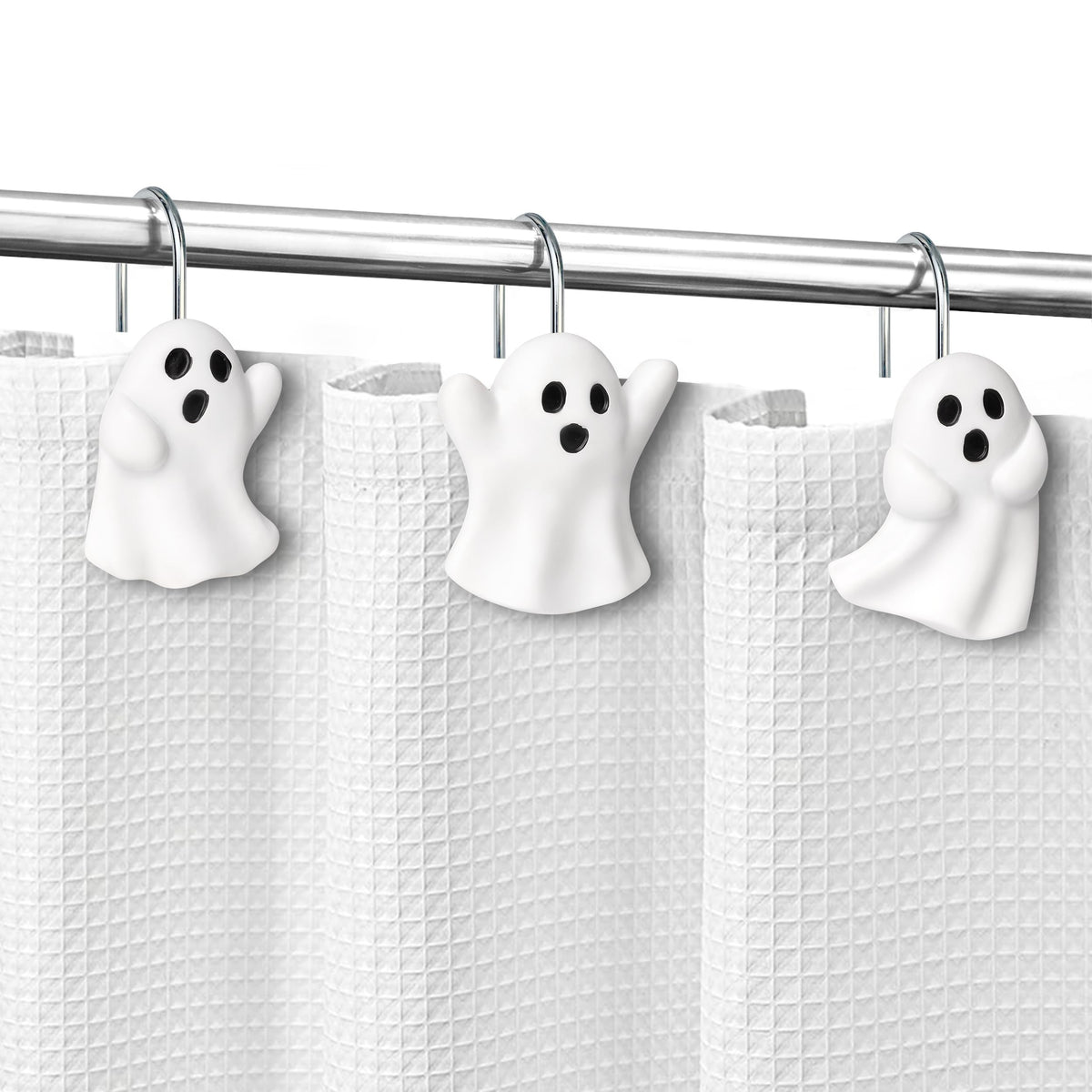 Sunlit Ghost Shower Curtain Hooks, Home Decorative Shower Curtain Rings for Bathroom, Halloween Shower Curtain Hangers Bathroom Accessories, Set of 12, Golden