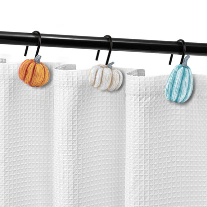 Sunlit Fall Pumpkin Decorative Shower Curtain Hooks, Autumn Harvest Festival Shower Curtain Rings, Resin, Orange Farmhouse Bathroom Curtain Hangers Decoration, Set of 12