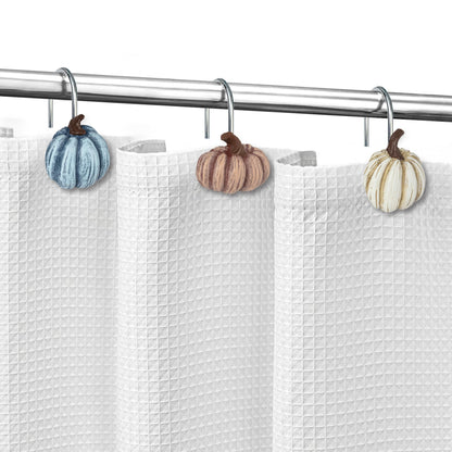Sunlit Fall Pumpkin Decorative Shower Curtain Hooks, Autumn Harvest Festival Shower Curtain Rings, Resin, Orange Farmhouse Bathroom Curtain Hangers Decoration, Set of 12