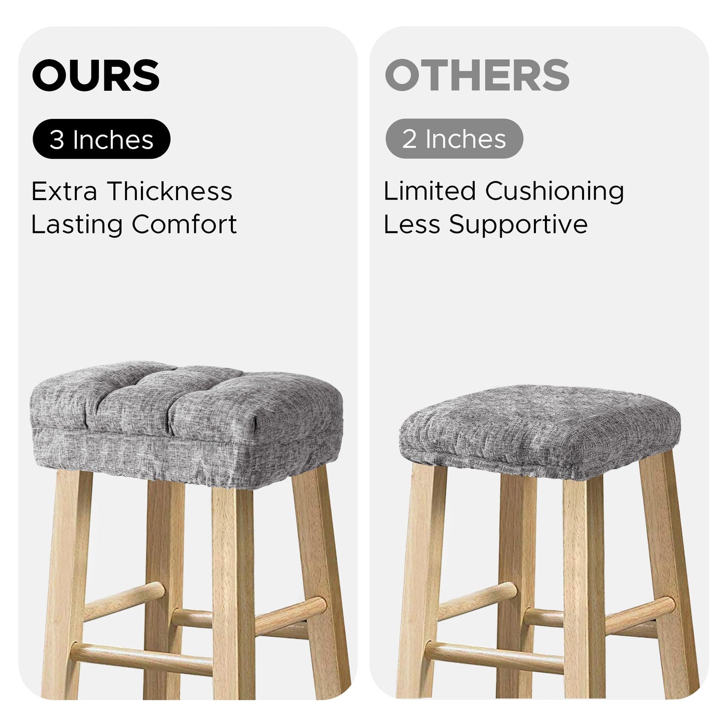 Sunlit Bar Stool Covers - Set of 2 Rectangle Bar Stool Seat Covers, Soft and Cushioned Bar Chair Covers, Easy to Install and Wash, Cover Only, Gray