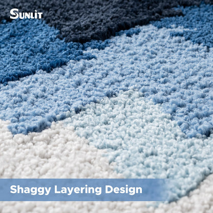Sunlit Misty Forest Bathroom Rugs 20x32, Extra Soft Super Absorbent Bath Mat Quick Dry, Non-Slip Rubber Backing Bath Rug, Machine Washable Bathroom Floor Mat for Tub and Shower, Blue Ombre