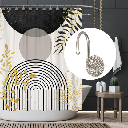 Sunlit Gold 3D Beaded Mesh Shower Curtain Hooks, Metal Home Decorative Shower Curtain Rings for Bathroom, Modern Shower Curtain Hangers Bathroom Accessories, Set of 12