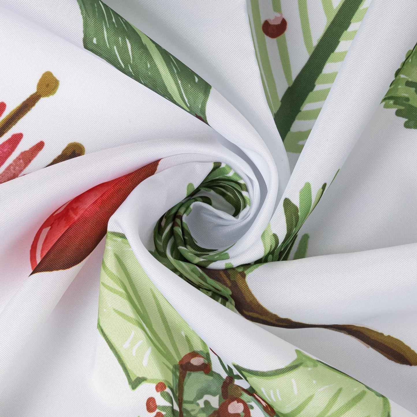 Sunlit Christmas Shower Curtain, Green Xmas Pine Tree with Red Star Ornament Holiday Floral Holly Berries Decorations Festive Bathroom Fabric Shower Curtain, Home Decor Tapestry, 72" x 72"