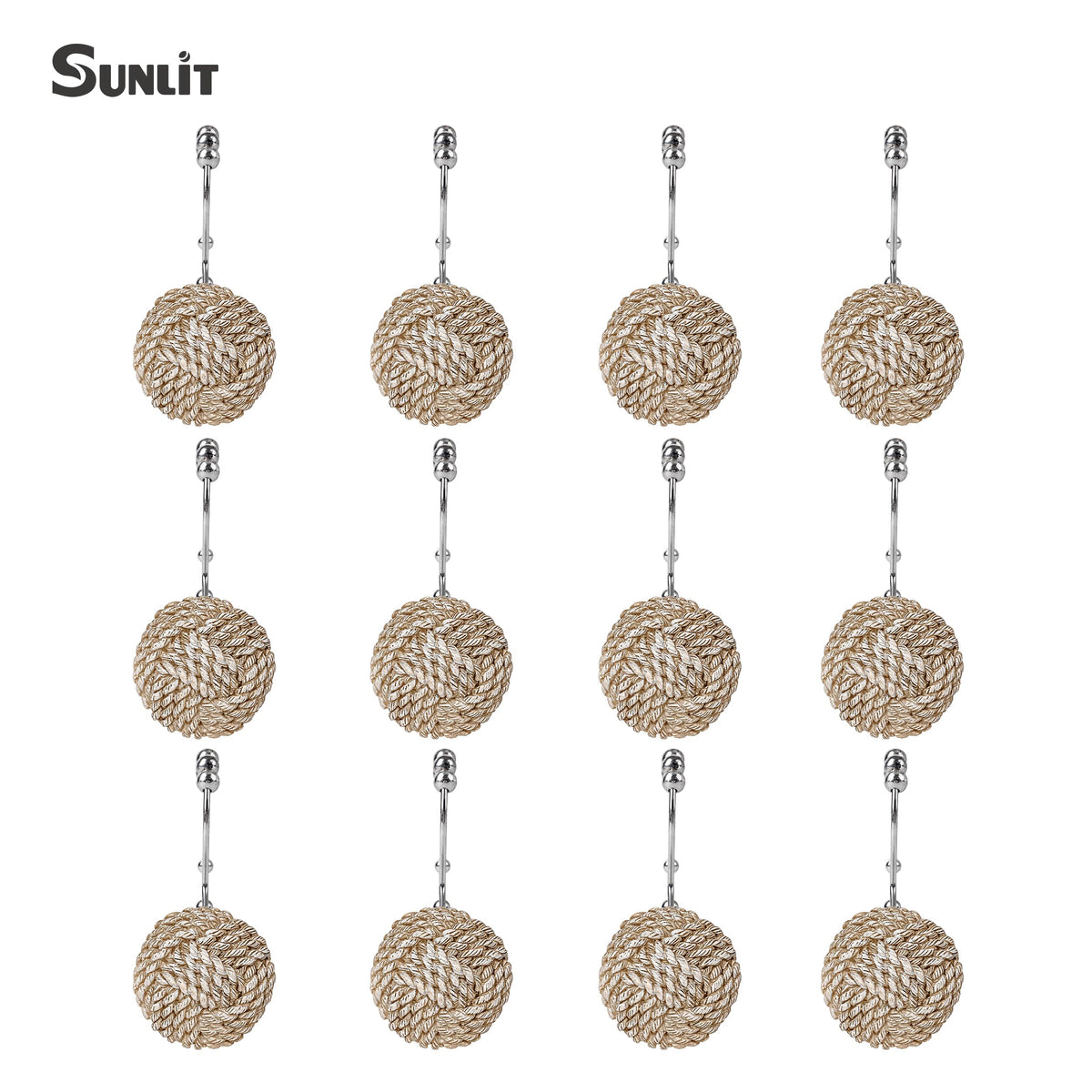 Sunlit Boho Knots Double Shower Curtain Hooks, Home Decorative White Shower Curtain Rings for Bathroom, Seaside Nautical Shower Curtain Hangers Bathroom Accessories, Set of 12