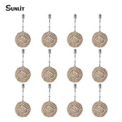 Sunlit Boho Knots Double Shower Curtain Hooks, Home Decorative White Shower Curtain Rings for Bathroom, Seaside Nautical Shower Curtain Hangers Bathroom Accessories, Set of 12