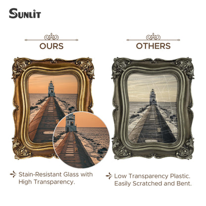 Sunlit Vintage Small Picture Frame 2.5x3.5 Inch, Antique Mini Polaroid Photo Frames with Glass Front, Luxury Wallet Size Picture Frames, Tiny Photo Frames Display Tabletop Wall Hanging Gift Ideas, Gold