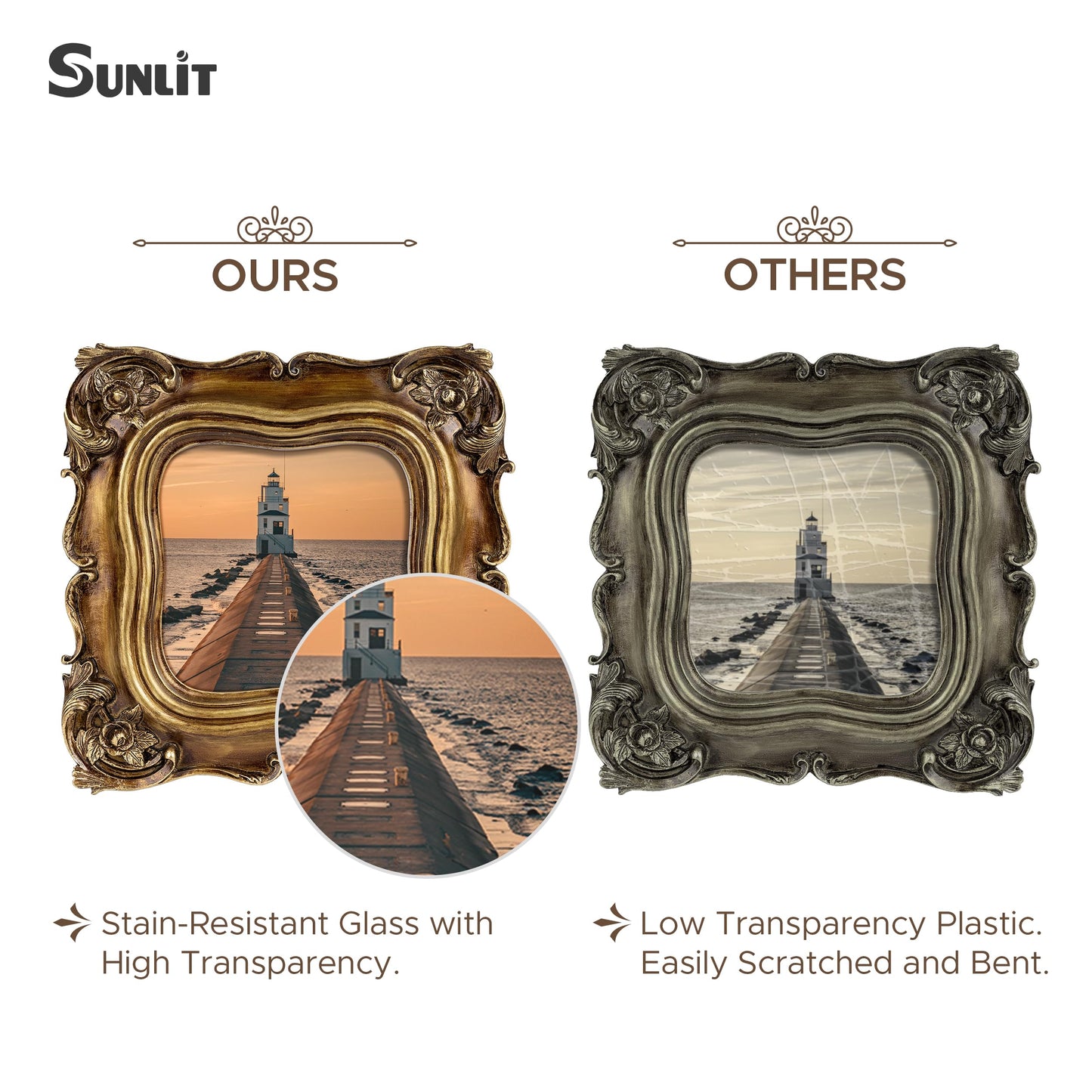 Sunlit Vintage Small Picture Frame 2.5x3.5 Inch, Antique Mini Polaroid Photo Frames with Glass Front, Luxury Wallet Size Picture Frames, Tiny Photo Frames Display Tabletop Wall Hanging Gift Ideas, Gold