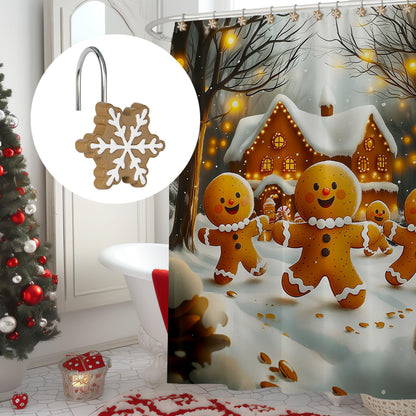 Sunlit Christmas Shower Curtain Hooks Silver Snowflakes Shower Curtain Rings, Resin, White Christmas Decor, Winter Bathroom Decoration - 12 Pack