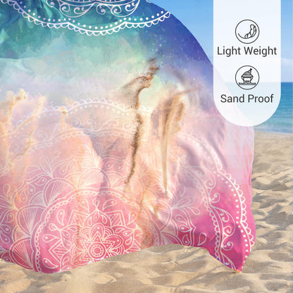 Sunlit Silky Soft Sand Proof Beach Blanket 106"x81" / 85"x72" Sand Proof Mat with Corner Pockets and Mesh Bag for Beach Party, Travel, Camping and Outdoor Music Festival, Mandala