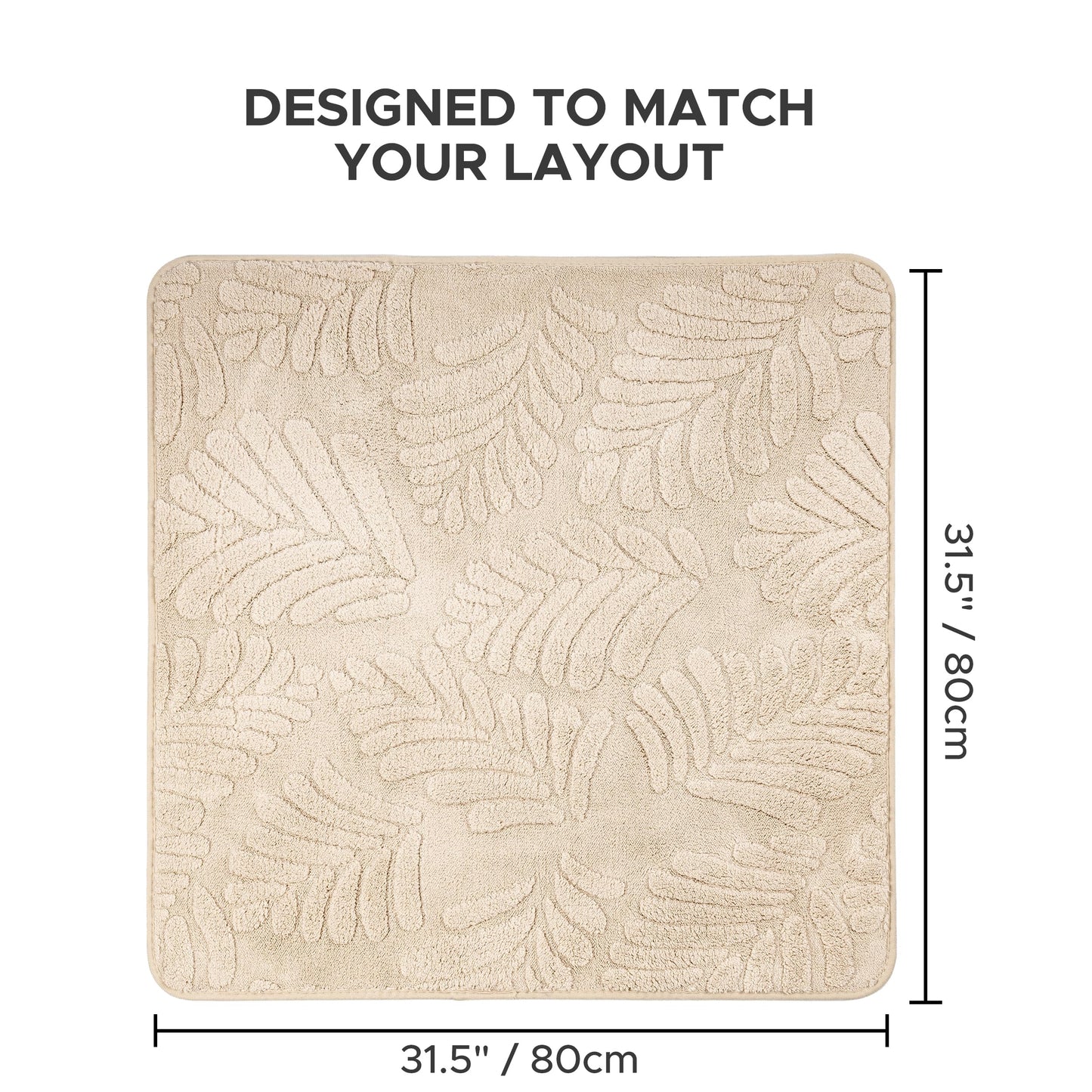 Sunlit Square Bathroom Rug 32x32, Soft Absorbent Bath Mat, Washable Bathroom Mat, Non-Slip Square Bath Rug, Cozy Shower Rugs Bathmat, Subtle High-Low Pile Jacquard Pattern, Diamond Pewter Green