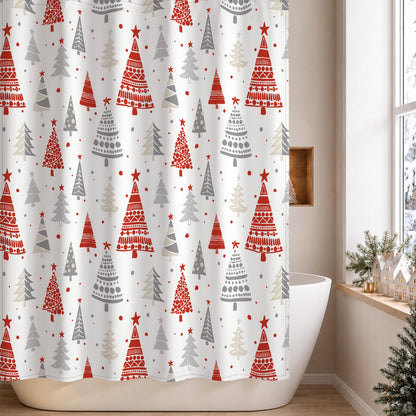 Sunlit Christmas Shower Curtain, Blue and Gray Xmas Trees with Stars and Snow Pattern Shower Curtains for Bathroom Decor, Winter Snowflake Pine Tree Bathroom Curtains, 71x71 Inch