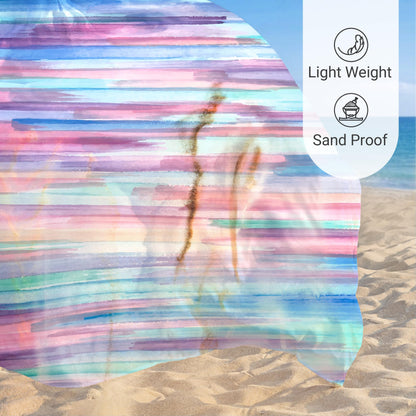 Sunlit Silky Soft 106"x81" Sand Proof Beach Blanket Sand Proof Mat with Corner Pocket and Mesh Bag for Beach Party, Travel, Camping and Outdoor Music Festival, Watercolor Painting Macaron Blue