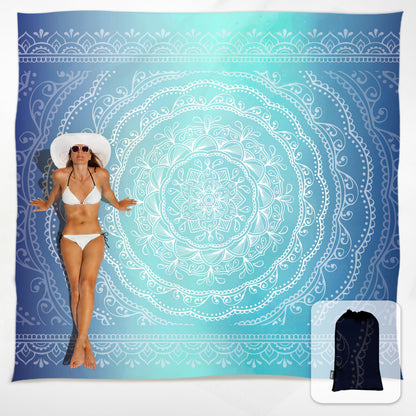 Sunlit Silky Soft Sand Proof Beach Blanket 106"x81" / 85"x72" Sand Proof Mat with Corner Pockets and Mesh Bag for Beach Party, Travel, Camping and Outdoor Music Festival, Mandala