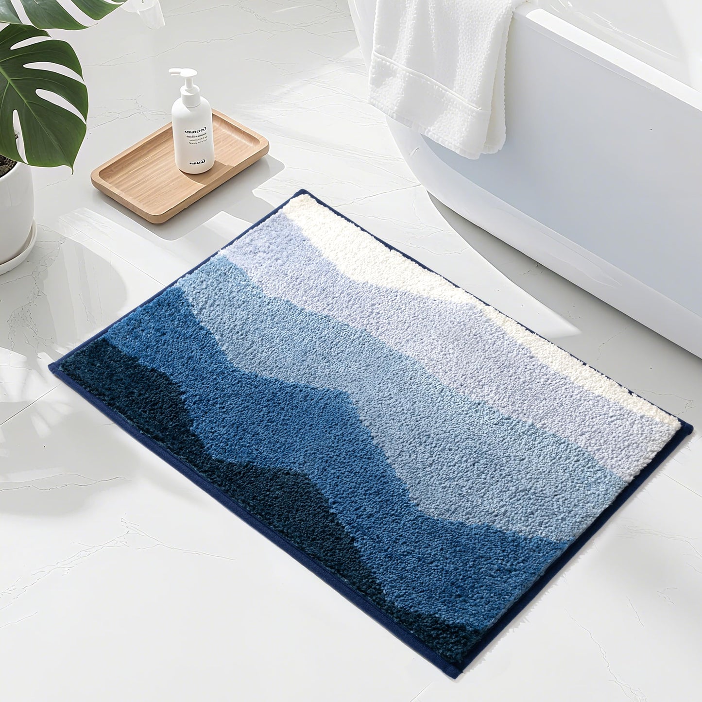 Sunlit 17"x24" Ombre Blue Bathroom Rug Non-Slip Absorbent Soft Bath Mat Set, Floor Mat Dry Fast Machine Washable.