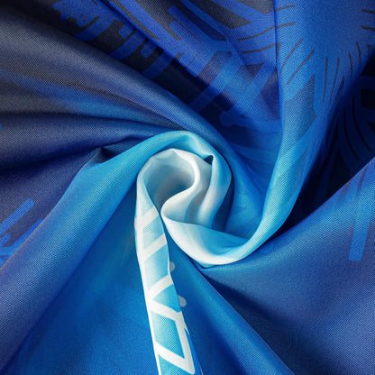 Sunlit Blue Fluorescent Christmas Snowflake Tree with Dark Blue Background Fabric Shower Curtain, Bathroom Home Office Holiday Wall Decoration as Tapestry and Photo Booth Backdrop
