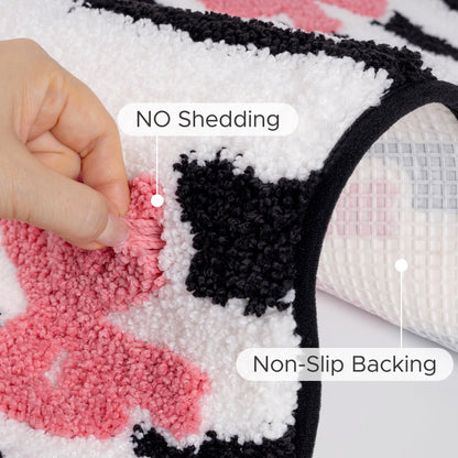 Sunlit Cute Bow Bathroom Rugs 32x20, Coquette Pink Bow Rug for Bedroom, Extra Soft Super Absorbent Bath Mat Quick Dry, Shaggy Bath Rug Non-Slip Washable Bathroom Floor Mat, Pink Stripe