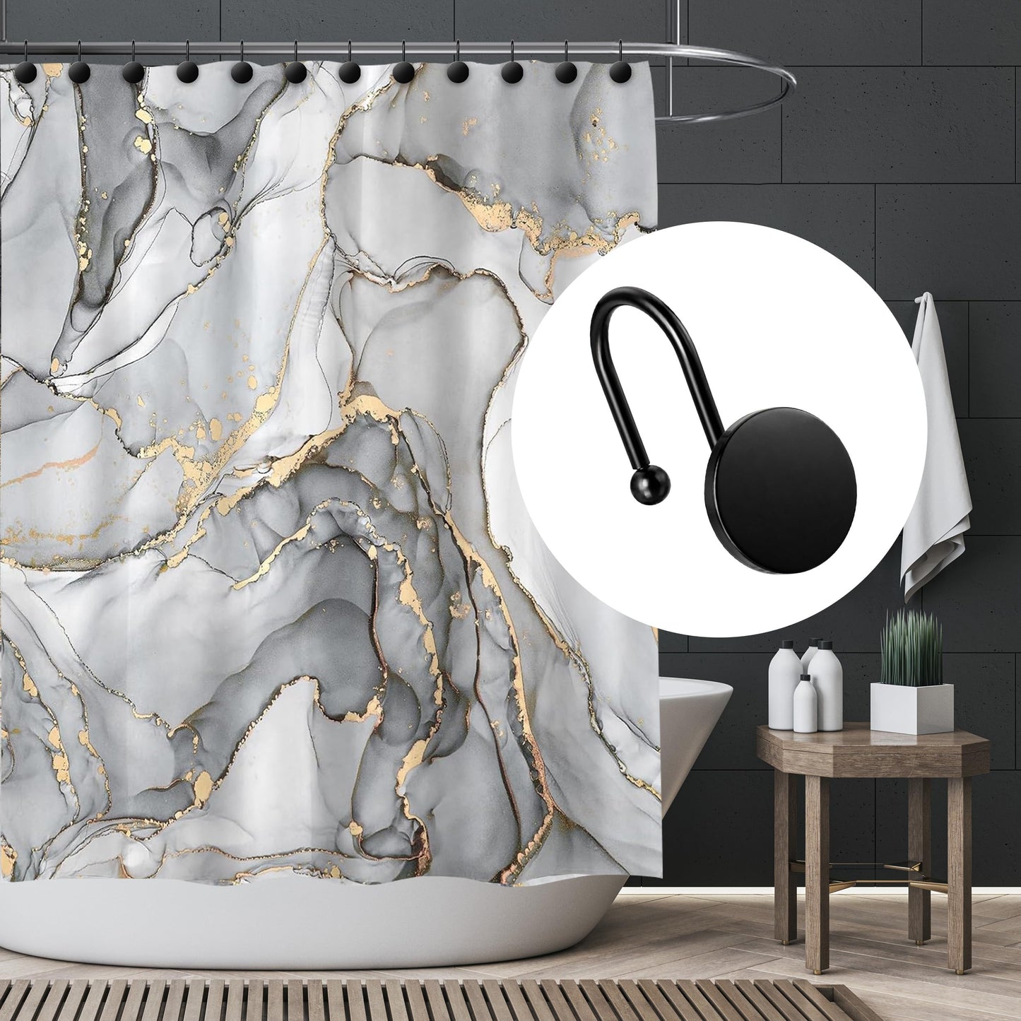 Sunlit Gold Shower Curtain Hooks, Round Metal Home Decorative Shower Curtain Rings for Bathroom, Modern Shower Curtain Hangers Bathroom Accessories, Set of 12