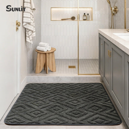 Sunlit Square Bathroom Rug 32x32, Soft Absorbent Bath Mat, Washable Bathroom Mat, Non-Slip Square Bath Rug, Cozy Shower Rugs Bathmat, Subtle High-Low Pile Jacquard Pattern, Diamond Pewter Green