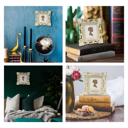 Sunlit Vintage Picture Frame 4x4 Inch, Luxury Antique Square Photo Frames with Glass Front, Photo Display, Tabletop Wall Hanging, Gift Ideas, Antique Gold Silver