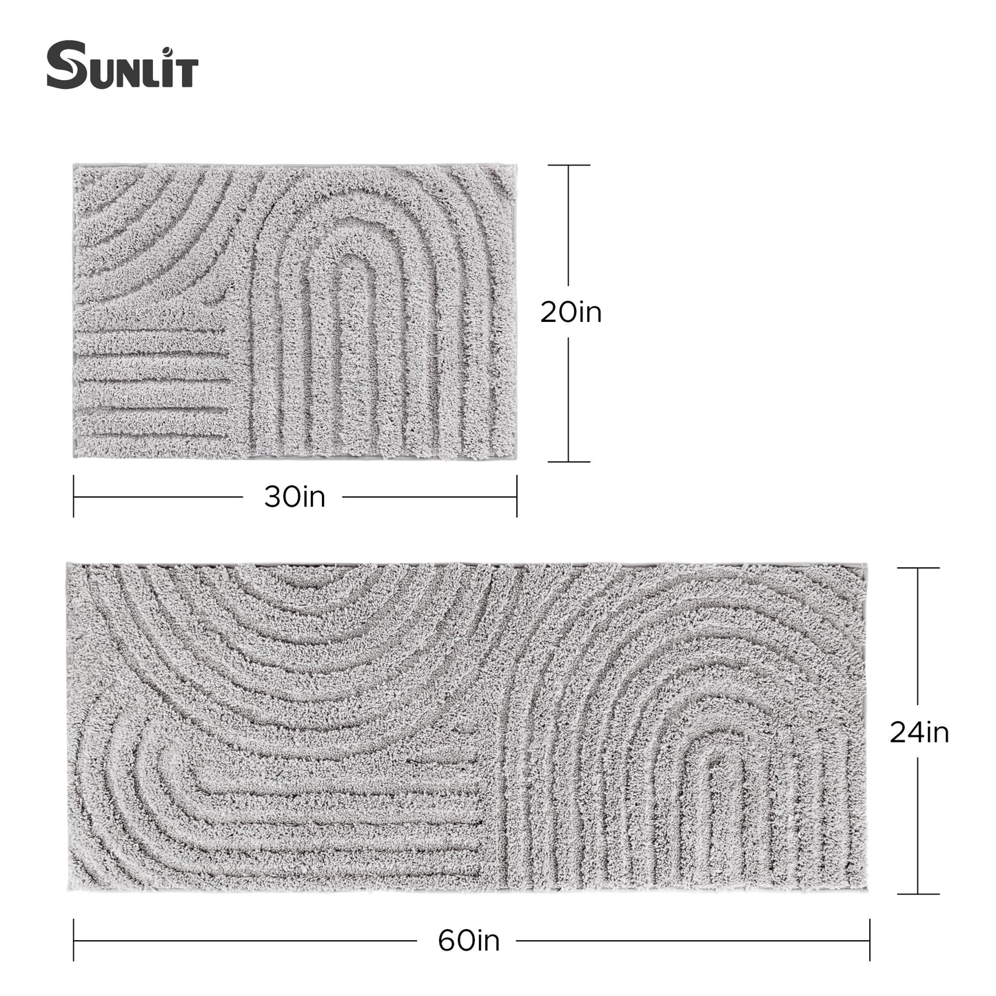 Sunlit 24"x60" Boho Decorative Textured Bathroom Rugs Runner, Mid Century Modern Extra Long Non-Slip Absorbent Soft Bath Mat, Organic Modern Floor Mat Bath Runner Dry Fast Machine Washable, Gray