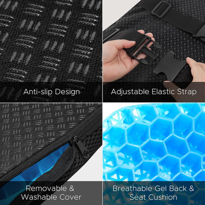 Sunlit Large Gel Seat Cushion & Back Cushion for Long Sitting with Non-Slip Cover, Gel Cushions for Wheelchair Office Chair Car Seat, Reduce Tailbone Pressure Hip Pain Relief (18.5''x16.9''x 1.57'')