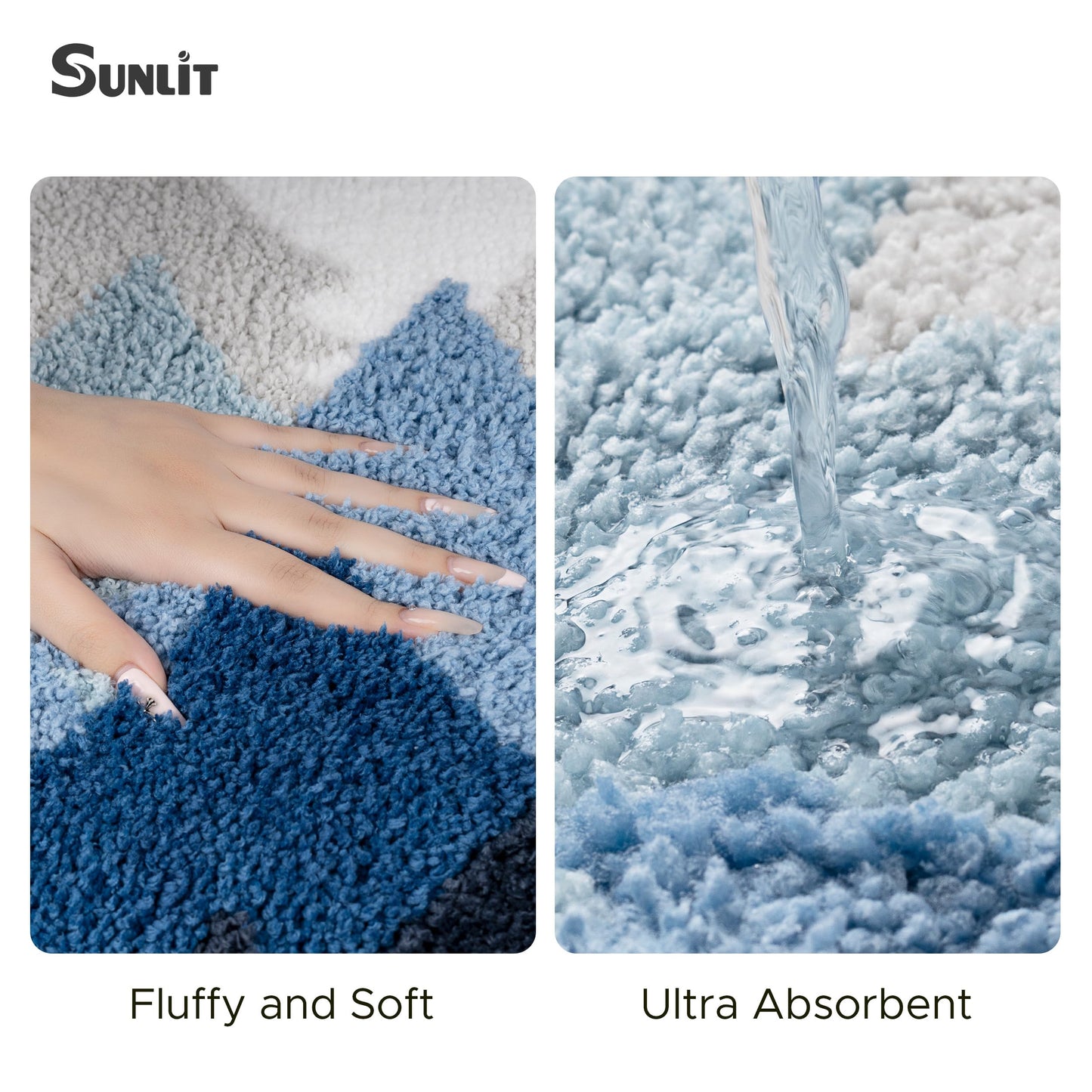 Sunlit Misty Forest Bathroom Rugs 20x32, Extra Soft Super Absorbent Bath Mat Quick Dry, Non-Slip Rubber Backing Bath Rug, Machine Washable Bathroom Floor Mat for Tub and Shower, Blue Ombre