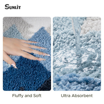 Sunlit Misty Forest Bathroom Rugs 20x32, Extra Soft Super Absorbent Bath Mat Quick Dry, Non-Slip Rubber Backing Bath Rug, Machine Washable Bathroom Floor Mat for Tub and Shower, Blue Ombre